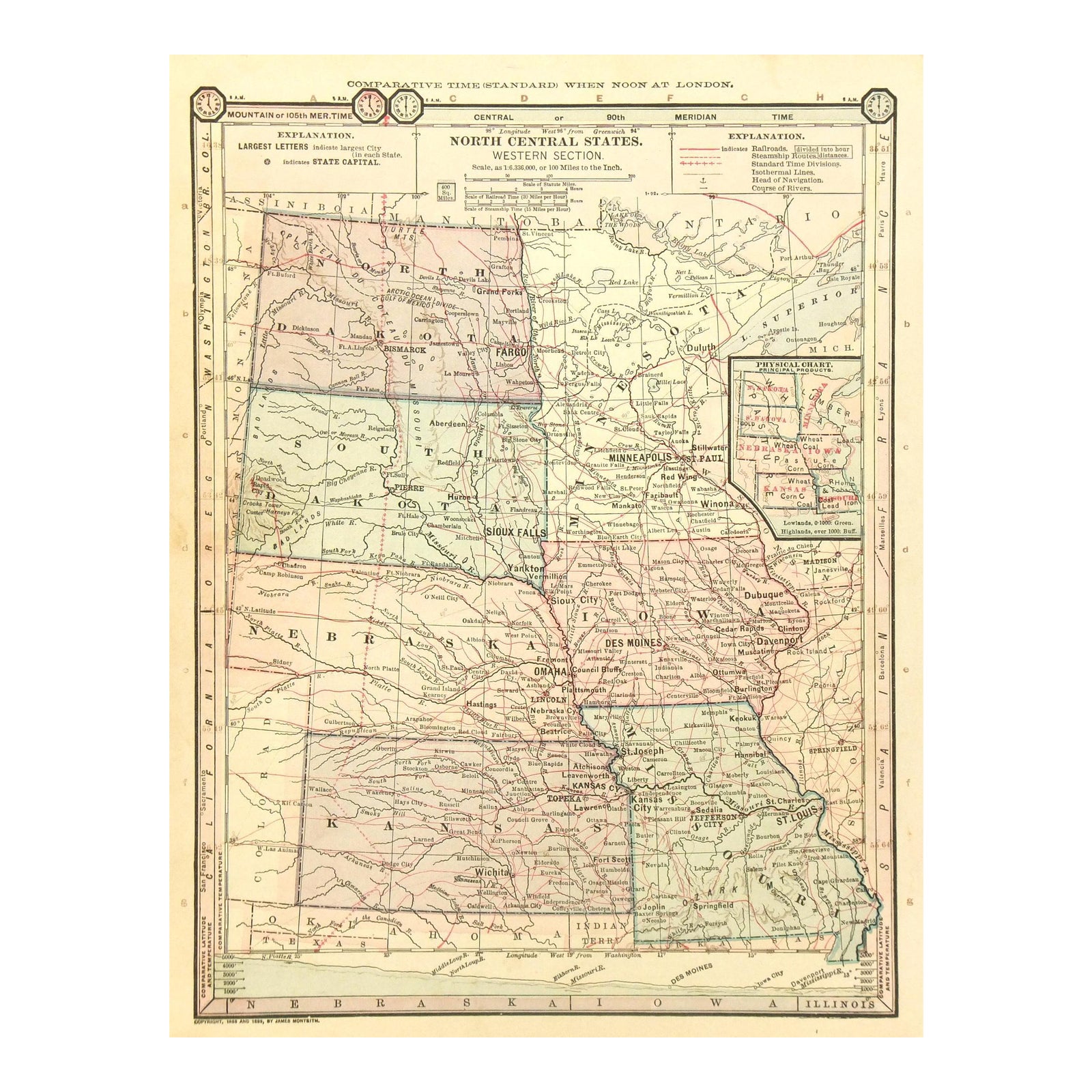 Antique 1889 Map Of North Central United States Chairish