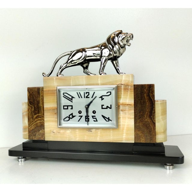 French Art Deco Mantel Clock with Chrome-Plated Bronze Lion, 1930s For Sale - Image 10 of 18