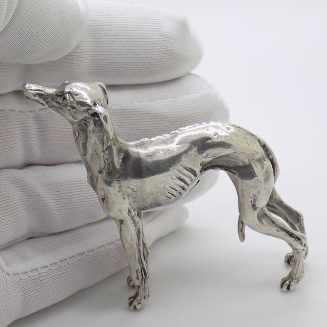 Vintage Italian Handmade Genuine Silver Large Greyhound Dog Figurine Sculpture, Made in Tuscany (Arezzo, Italy)) For Sale - Image 9 of 13
