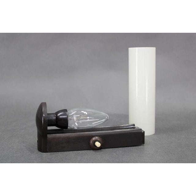 Art Deco Bakelite Tubular Wall Light with Milk Glass, Czechoslovakia, 1940s For Sale - Image 9 of 13