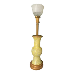 1960s Yellow Floral Chinoiserie Tall Lamp