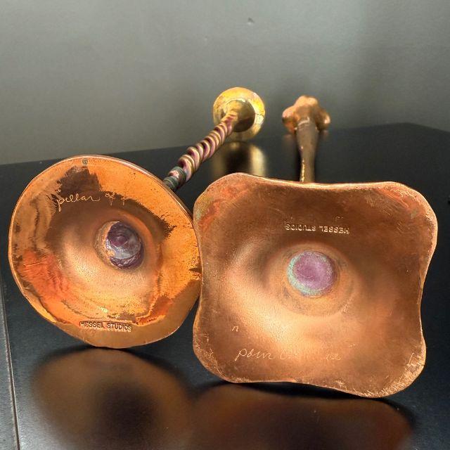 Hessel Studios Hammered Copper Candle Holders, "Pillar of Fire" & "Pour the Wine", Pair (2) For Sale - Image 10 of 12