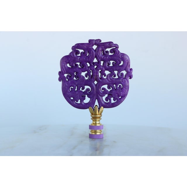 Scrolled Stone Lamp Finial on Brass Hardware For Sale - Image 4 of 5