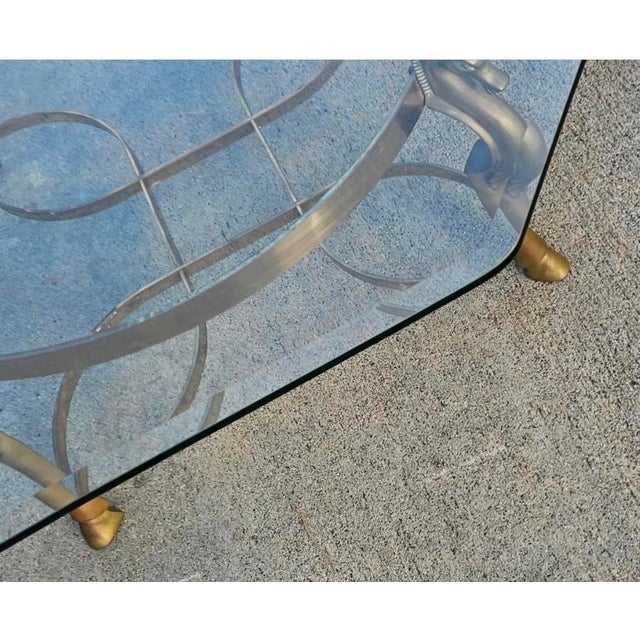 Maison Jansen Attributed Vintage Brass Horse Head Octagonal Coffee Table, Made in Italy For Sale - Image 10 of 18