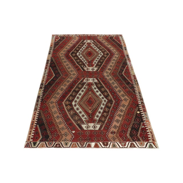Traditional 1950s Vintage Tribal Kilim in Red, Beige-Brown, White Geometric Patterns For Sale - Image 3 of 6