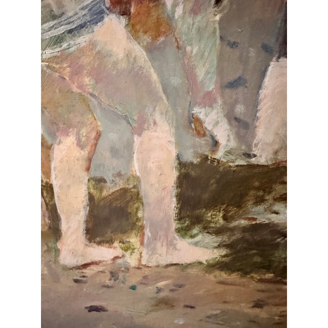 Blue 1970s Painting of Children Playing in Beach by Anton Sipos For Sale - Image 8 of 8