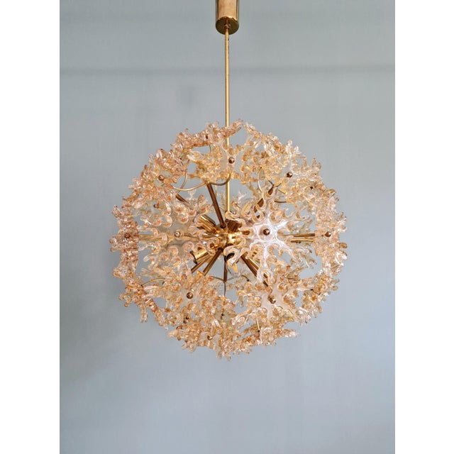 Mid-Century Modern German Sputnik Chandelier in Brass and Amber Murano Glass from Sische, 1960 For Sale - Image 3 of 18