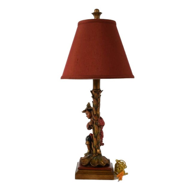 Late 20th Century Figural Table Lamp With Chinese Man and Banana Tree Motif, Composite Sculpture For Sale - Image 5 of 7