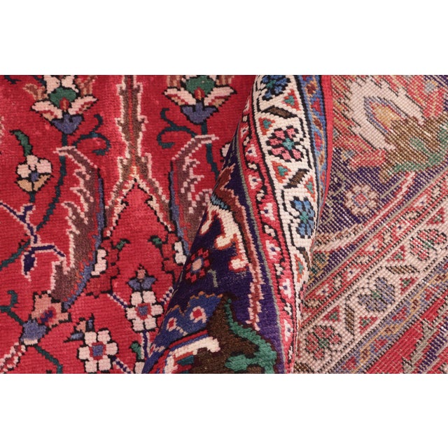 Red Floral Persian Vintage Tabriz Red/Purple Wool Rug - 9'7'' X 13'1'' For Sale - Image 8 of 10