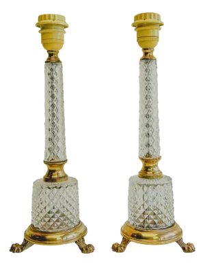 Cut Glass Crystal & Brass Table Lamps on Claw Feet, France, 1950s, Set of 2