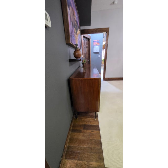 1960s Legacy Chevron Artisan Restored Walnut Credenza - 66" For Sale - Image 4 of 18