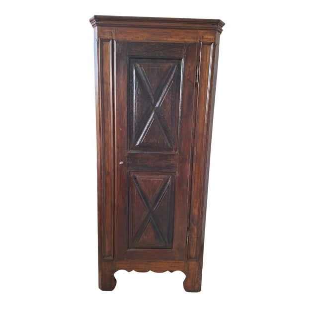 Piedmontese Corner Cabinet in Wood and Lined with Florentine Lily Paper, 1750 For Sale - Image 13 of 13