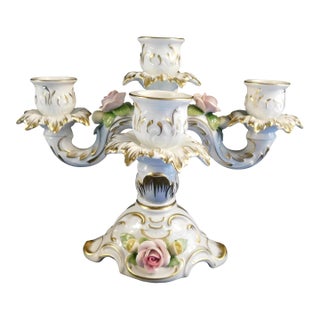 1930s Alboth and Kaiser Five Candle Candelabra With Dimensional Flowers # 26745 For Sale