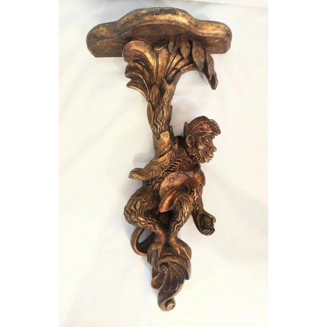 Vintage Large Palm Beach Regency Gold Gilt Monkey Wall Sconce Shelf For Sale - Image 9 of 9