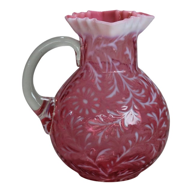 Antique Victorian Cranberry and Opalescent Glass Pitcher with Ruffled ...