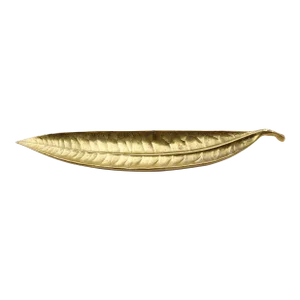 1940s Antique Brass Euphorbia Codiaeum Leaf Dish by Virginia Metalcrafters Usa