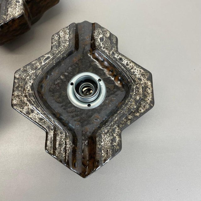 Metal Fat Lava Brown & Beige Ceramic Wall Lights from Pan Ceramics, Germany, 1970s, Set of 4 For Sale - Image 7 of 18
