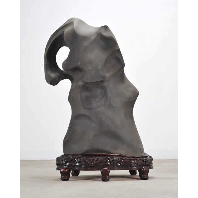 Contemporary Monumental Chinese Scholar's Water Stone on Carved Base 5 Ft For Sale - Image 3 of 18