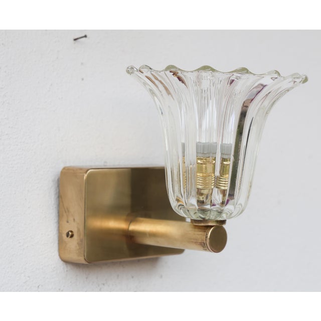 Set of 3 Art Decò Barovier & Toso Wall Light Murano Art Glass and Brass, 1940s For Sale - Image 10 of 14