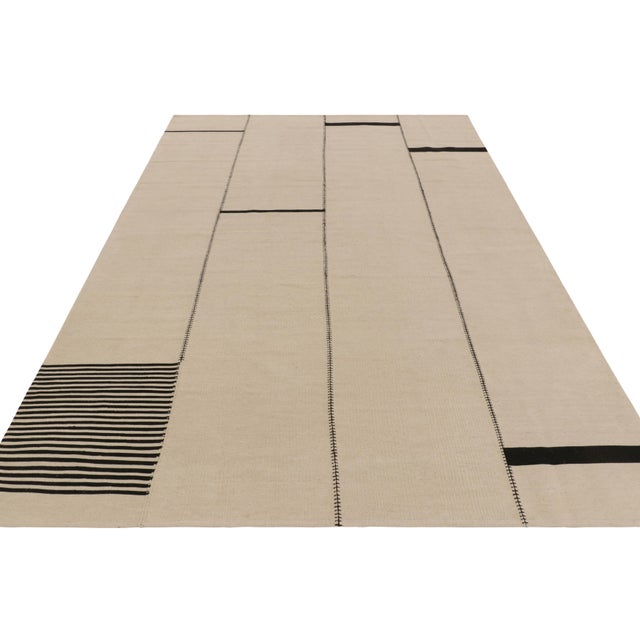 2010s Rug & Kilim’s Contemporary Kilim in Cream and Black Tones For Sale - Image 5 of 8