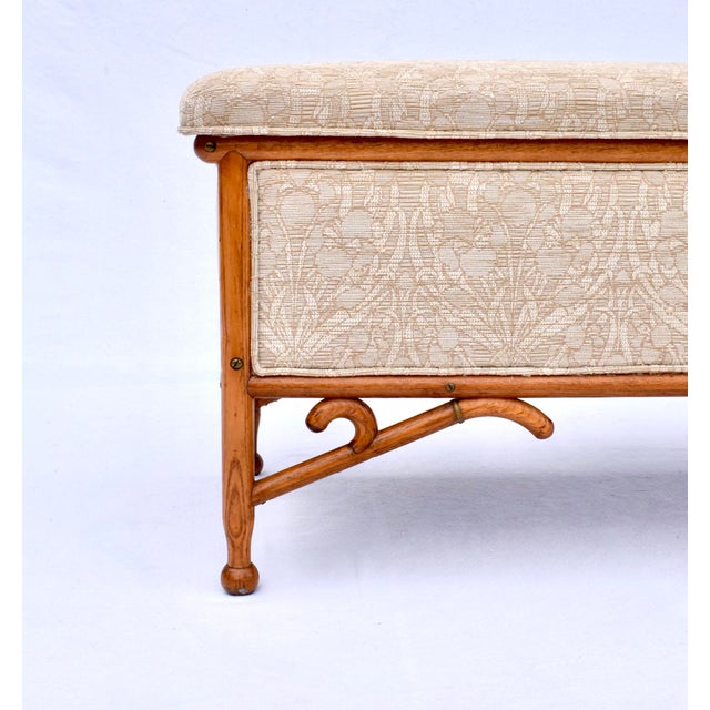 Early 20th Century Early 20th Century Upholstered Steam Bent Oak Arts and Crafts Bench For Sale - Image 5 of 9