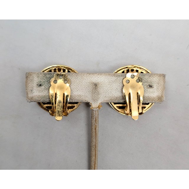 Metal Vintage 1980s Signed Lanvin Paris Round Domed Swirl Clip Earrings-2 Pieces For Sale - Image 7 of 8