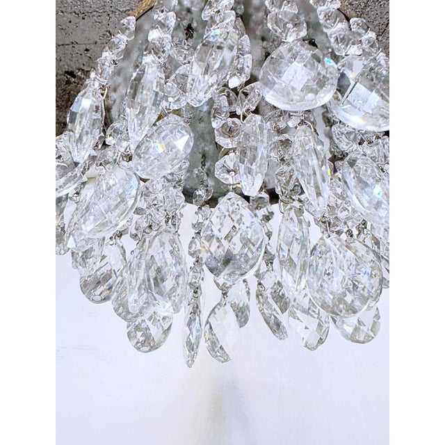 1960s Vintage Brass Embossed Crystal Chandelier With Cascading Swedish Cut Prisms For Sale - Image 5 of 8