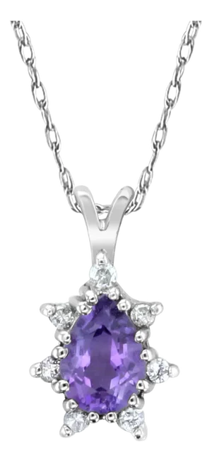 Pear Shaped Amethyst Diamond Necklace 14k White Gold 16"