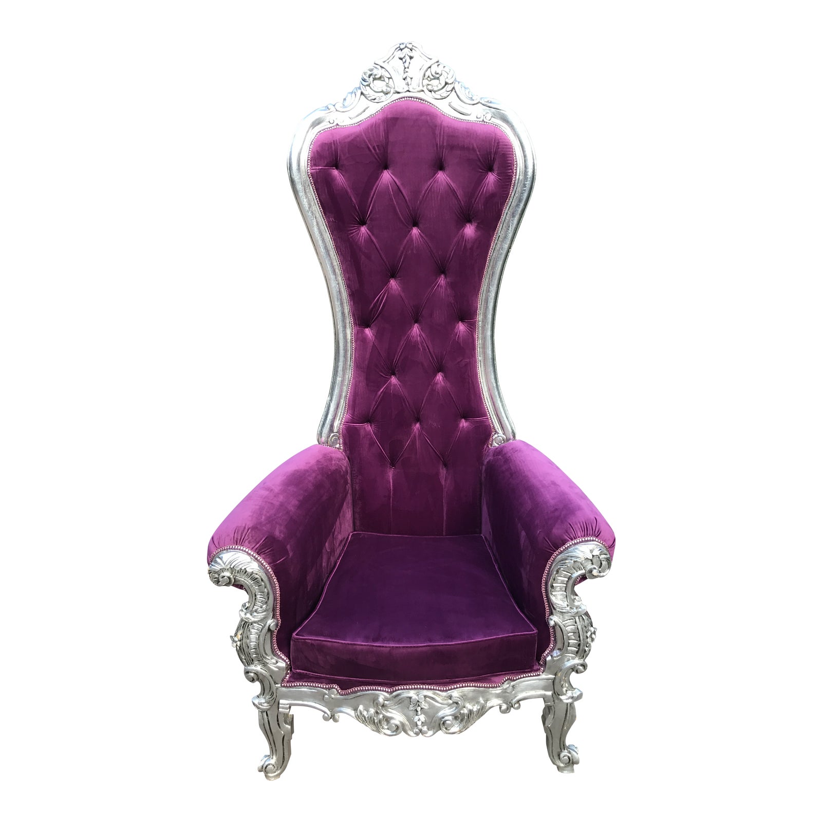 New Baroque Style Tufted Purple Velvet Silver Frame Throne Chair Custom Made Chairish
