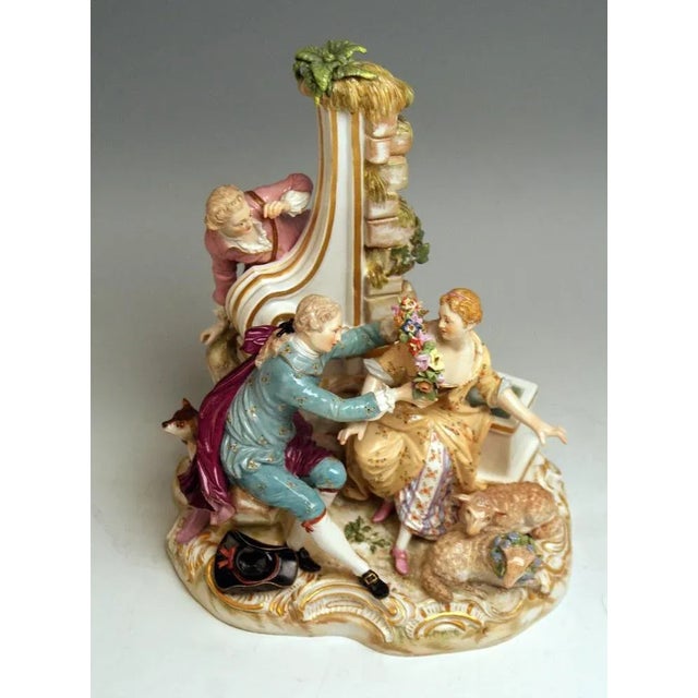 Ceramic Model 2870 Shepherds Figurine by Johann Joachim Kaendler for Meissen, 1850 For Sale - Image 7 of 11
