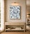 Belonging No. 23 is a vertically oriented abstract painting defined by high-contrast black and white tones, layered...