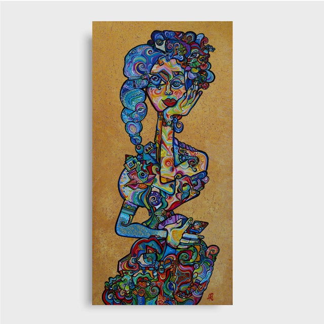 This is a one-of-a-kind original cubist painting by San Diego artist, Alexander Arshansky. Its dimensions are 48" x 24" x...