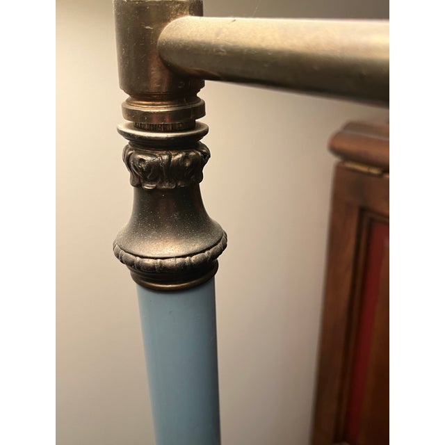 Rembrandt Lamp Company Vintage 1930s Art Deco Cast Brass and Blue Enamel Bridge Swing-Arm Floor Lamp For Sale - Image 4 of 5