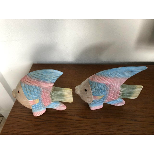 1980s Vintage Hand Carved Wood Fish Figurines - a Pair For Sale - Image 5 of 13