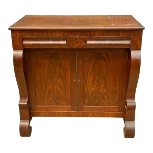 Antique Empire Crotched Mahogany Jelly Cupboard With Double Doors & Ogee Drawers