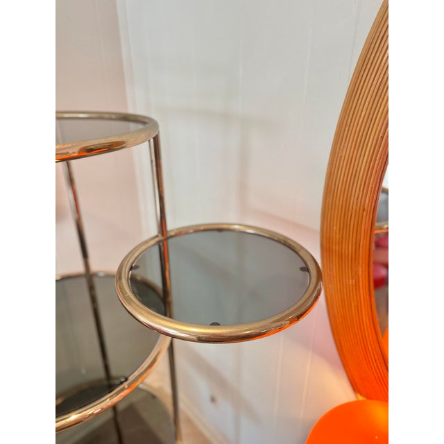 1970s A Vintage Milo Baughman Style 7 Tiered Brass & Smoked Glass Articulating Etagere, Circa 1970s For Sale - Image 5 of 12