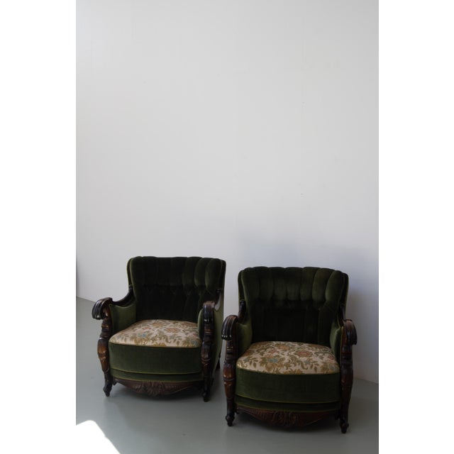 Danish Carved Lounge Chairs in Green Velvet, 1920s, Set of 2 For Sale - Image 13 of 18