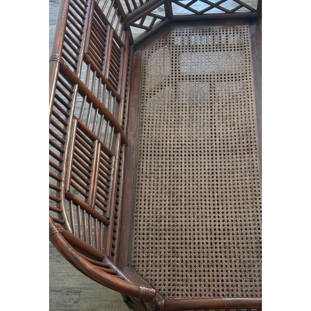 Vintage Brighton Pavilion Style Bamboo Chippendale Cane Settee For Sale - Image 9 of 9