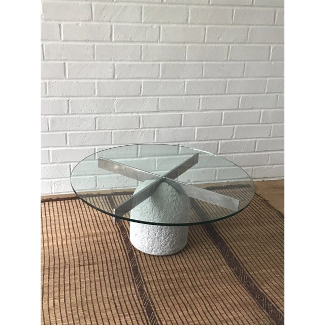 The Saporiti Modern Concrete, Chrome & Glass Coffee Table is a striking piece of Italian design that combines the bold...