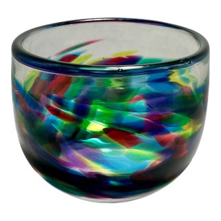 2001 Shawn Messenger Handblown Swirl Art Glass Multicolor Bowl Signed For Sale