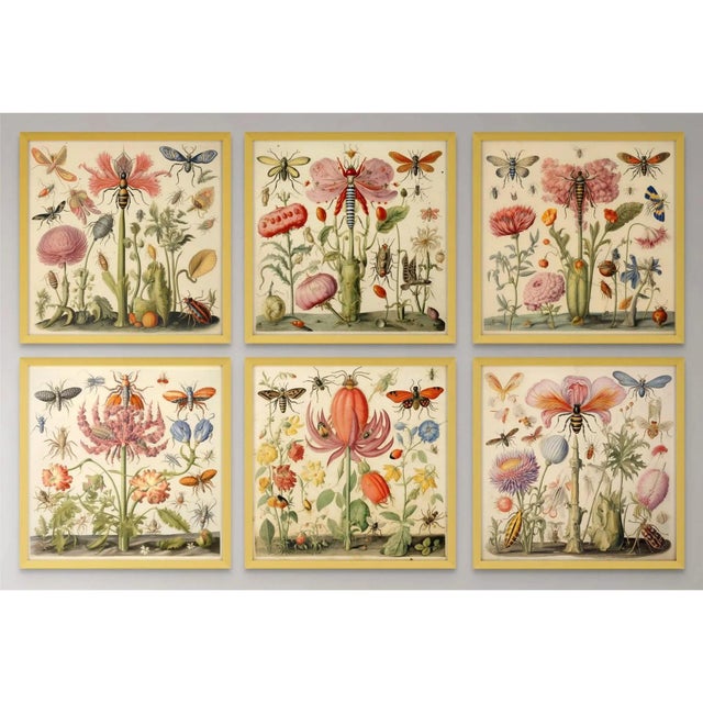 Green Gallery Wall Installation 'Insects and Flowers' Botanical Floral Prints | Unframed For Sale - Image 8 of 9