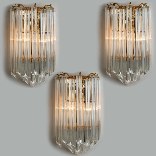 Triedroglass Tree Tears Clear Gold Glass Brass Sconce from Venini, 1970s For Sale - Image 14 of 17