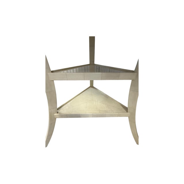 Dennis and Leen "Lambert" Faux Ivory Painted Side Table W" Drink Tray For Sale - Image 11 of 12