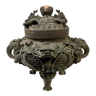 Antique Chinese Bronze Censer Incense Burner With Xuande Mark Heavy 13lb / 6kg For Sale