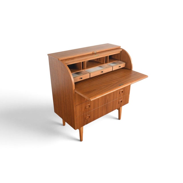 Brown Mid 20th Century Attributed to Egon Östergaard Curved Top Secretary Desk in Teak For Sale - Image 8 of 12