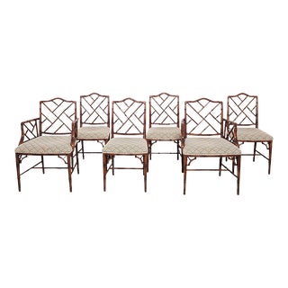 Set of Six Vintage Chinese Chippendale–Style Chairs For Sale