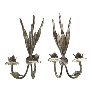 Mid 20th Century Vintage Verdigris Wheat Sconces - Set of 2 For Sale
