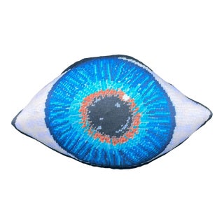 Organic Cotton Sateen "Blue Eye" sculpted pillow, custom, original For Sale