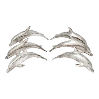 English Silverplate Dolphin Place Card Holders, Set of Six For Sale