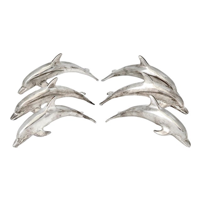 English Silverplate Dolphin Place Card Holders, Set of Six For Sale